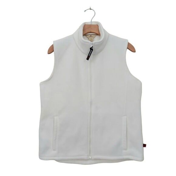 Woolrich Fleece Vest Womens Medium White Full Zip High Neck Lightweight Cozy - Picture 1 of 9